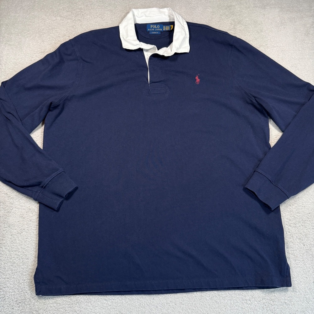 Polo Ralph Lauren Rugby Shirt Mens XL Navy Blue Long Sleeve Classic Fit Polo